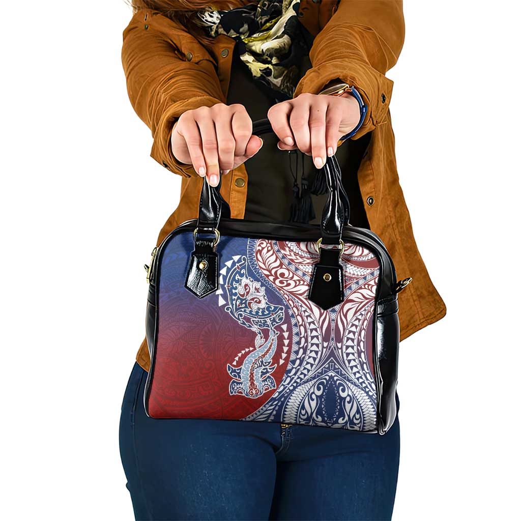 Hawaiian Manta Ray and Hammerhead Shark Tribal Tattoo Shoulder Handbag with Polynesian Tribal Pattern Hawaii Flag Color LT03 One Size Multicolor - Polynesian Pride