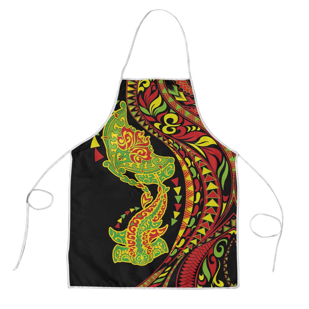 Hawaiian Manta Ray and Hammerhead Shark Tribal Tattoo Apron with Polynesian Tribal Pattern Kanaka Maoli Flag Color LT03 Multicolor - Polynesian Pride