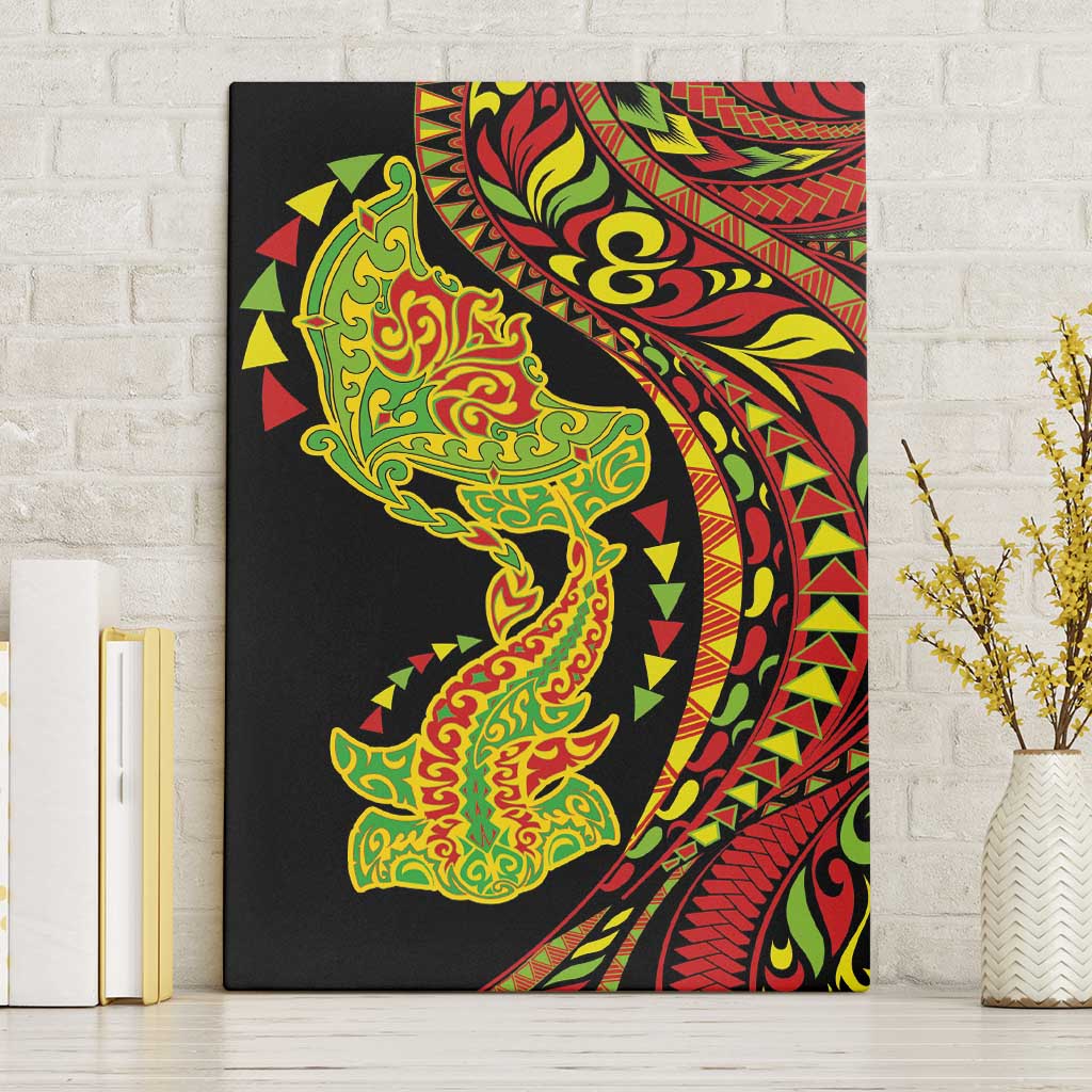 Hawaiian Manta Ray and Hammerhead Shark Tribal Tattoo Canvas Wall Art with Polynesian Tribal Pattern Kanaka Maoli Flag Color LT03 Without Frame Multicolor - Polynesian Pride