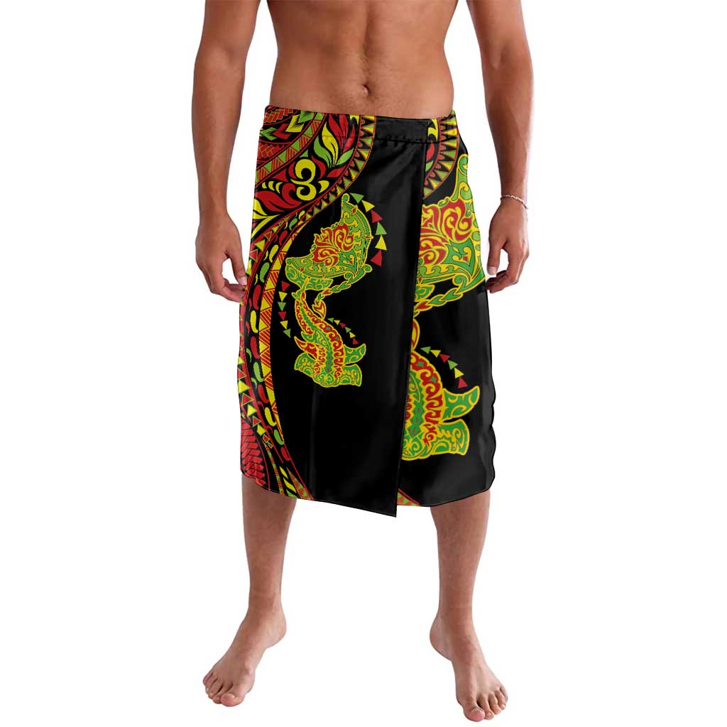 Hawaiian Manta Ray and Hammerhead Shark Tribal Tattoo Lavalava with Polynesian Tribal Pattern Kanaka Maoli Flag Color LT03 Multicolor - Polynesian Pride