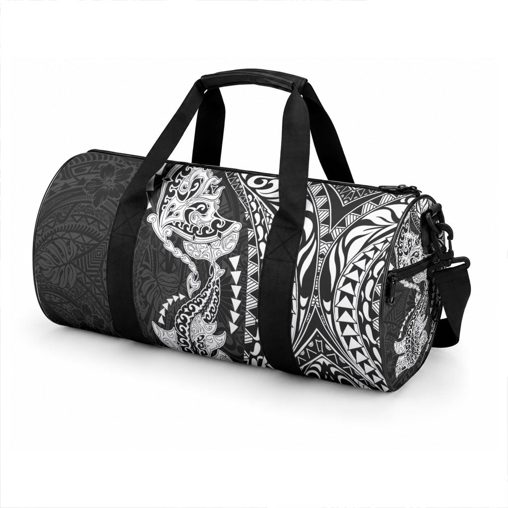 Hawaiian Manta Ray and Hammerhead Shark Tribal Tattoo Duffle Bag with Polynesian Tribal Pattern Black-White Color LT03 - Polynesian Pride