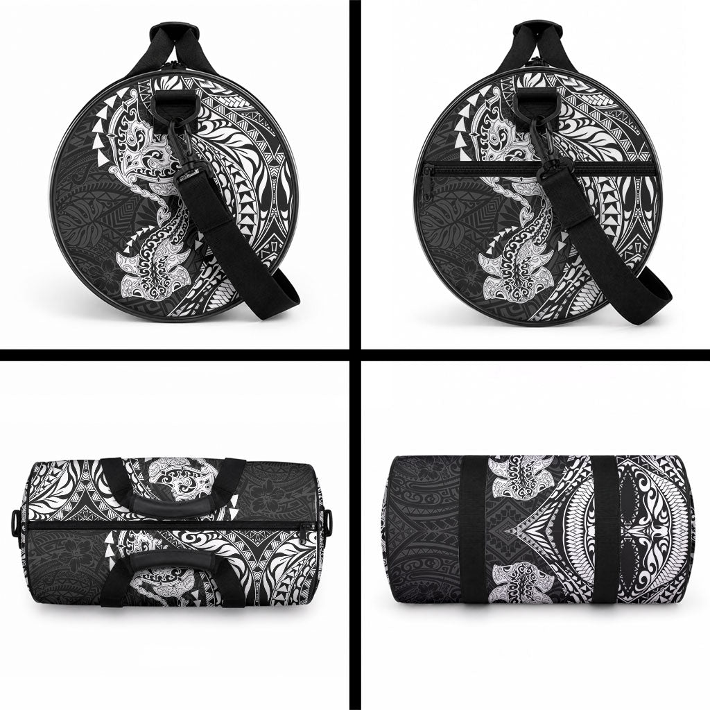 Hawaiian Manta Ray and Hammerhead Shark Tribal Tattoo Duffle Bag with Polynesian Tribal Pattern Black-White Color LT03 - Polynesian Pride