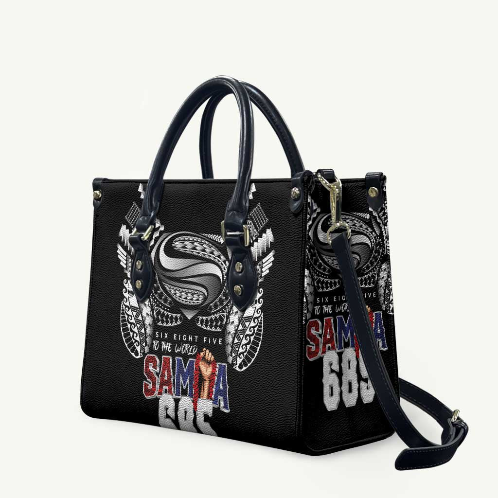 Super Samoa-Six Eight Five to The World Leather Bag Traditional Samoan Tattoo Black Color LT03 Black - Polynesian Pride