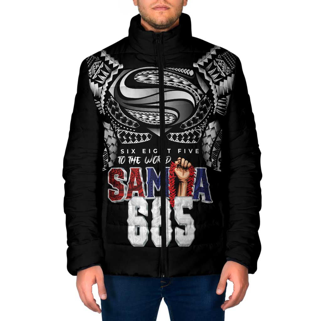 Super Samoa-Six Eight Five to The World Padded Jacket Traditional Samoan Tattoo Black Color LT03 Men Black - Polynesian Pride