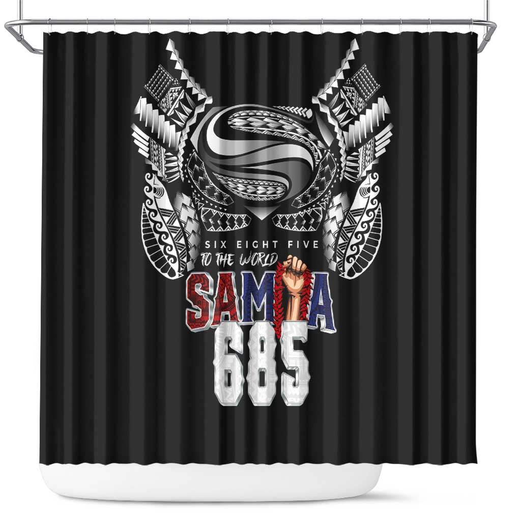 Super Samoa-Six Eight Five to The World Shower Curtain Traditional Samoan Tattoo Black Color LT03 Black - Polynesian Pride