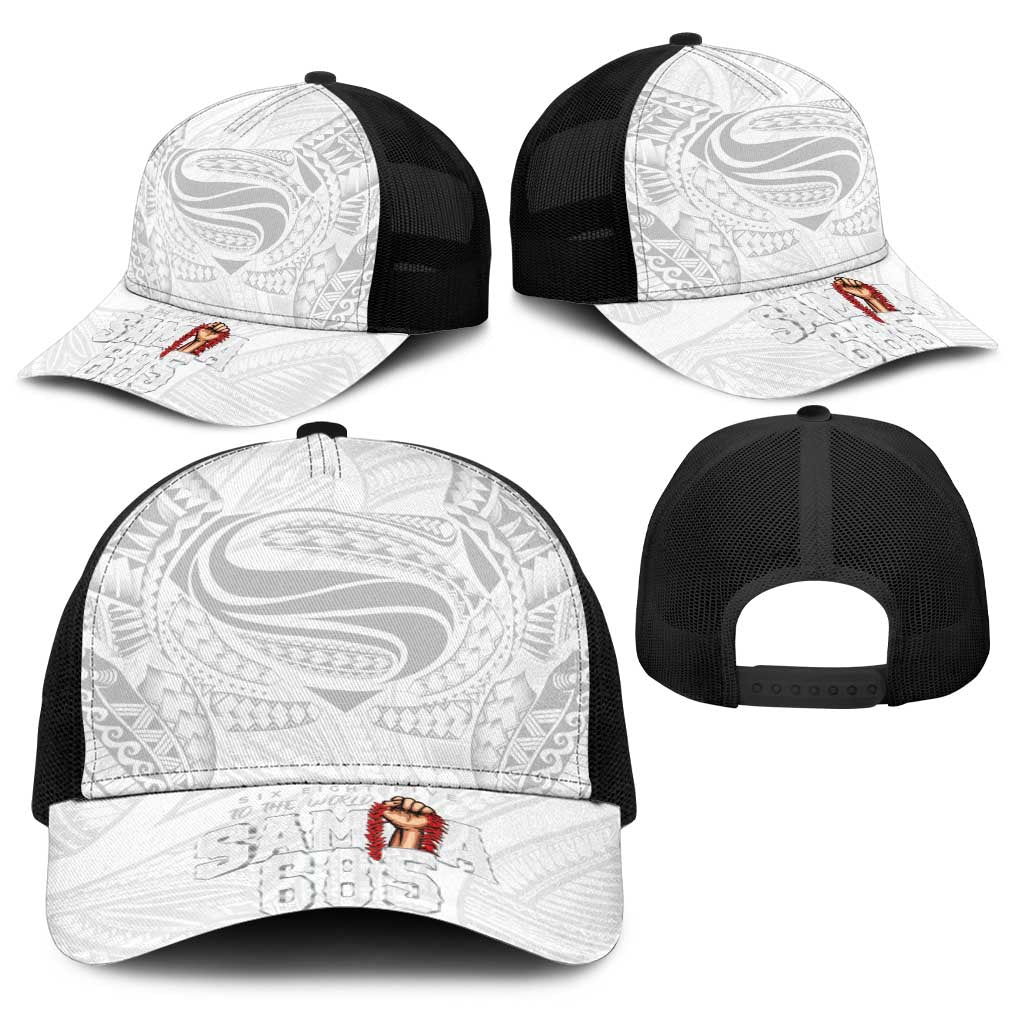 Super Samoa-Six Eight Five to The World Baseball Net Cap Traditional Samoan Tattoo All White LT03 - Polynesian Pride
