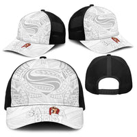 Super Samoa-Six Eight Five to The World Baseball Net Cap Traditional Samoan Tattoo All White LT03 - Polynesian Pride