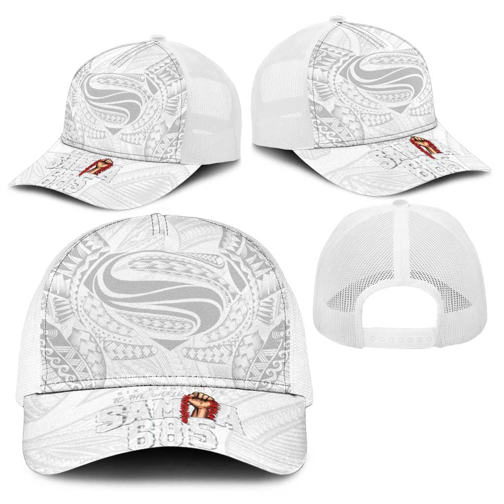 Super Samoa-Six Eight Five to The World Baseball Net Cap Traditional Samoan Tattoo All White LT03 - Polynesian Pride
