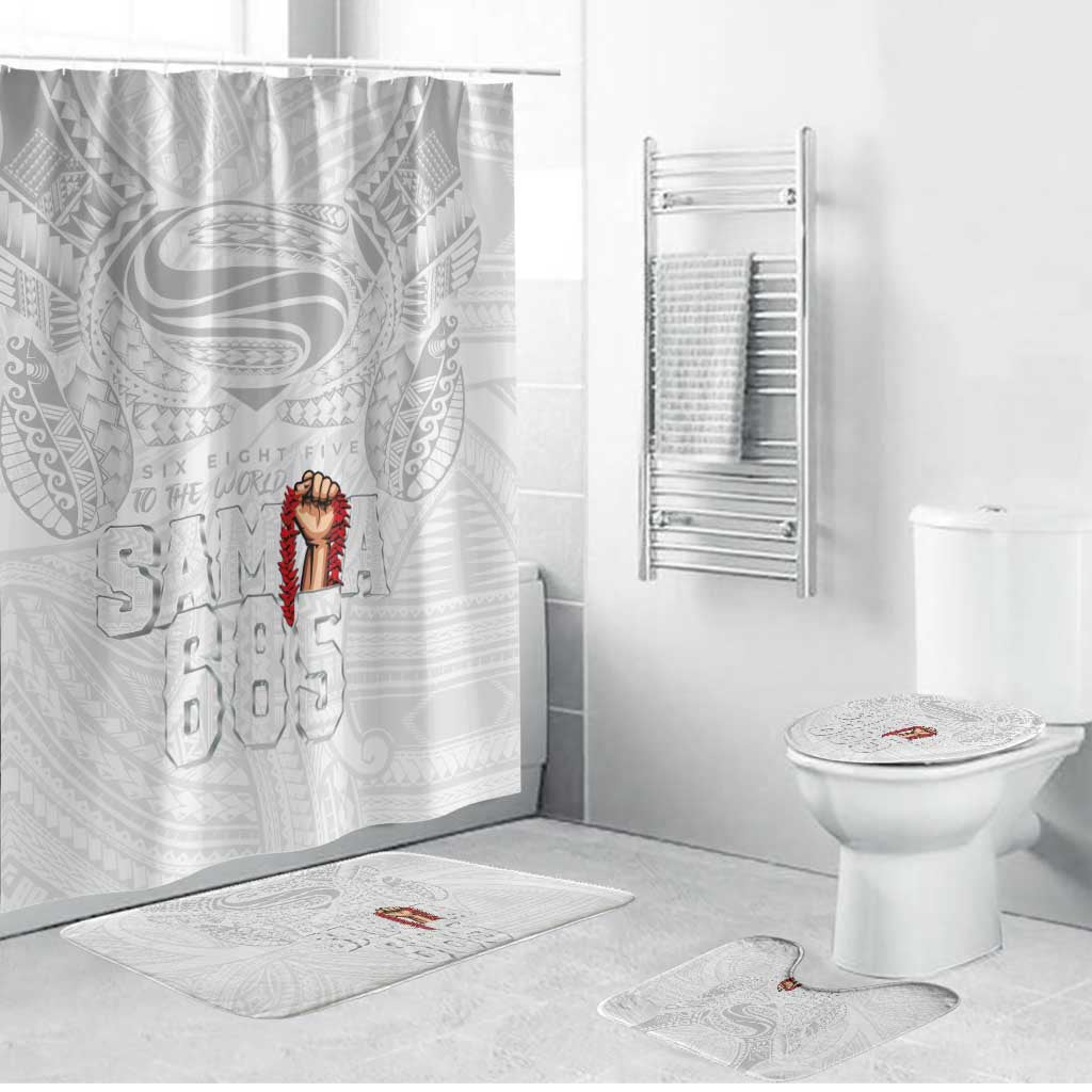 Super Samoa-Six Eight Five to The World Bathroom Set Traditional Samoan Tattoo All White LT03 Bathroom Set (4 pcs) White - Polynesian Pride