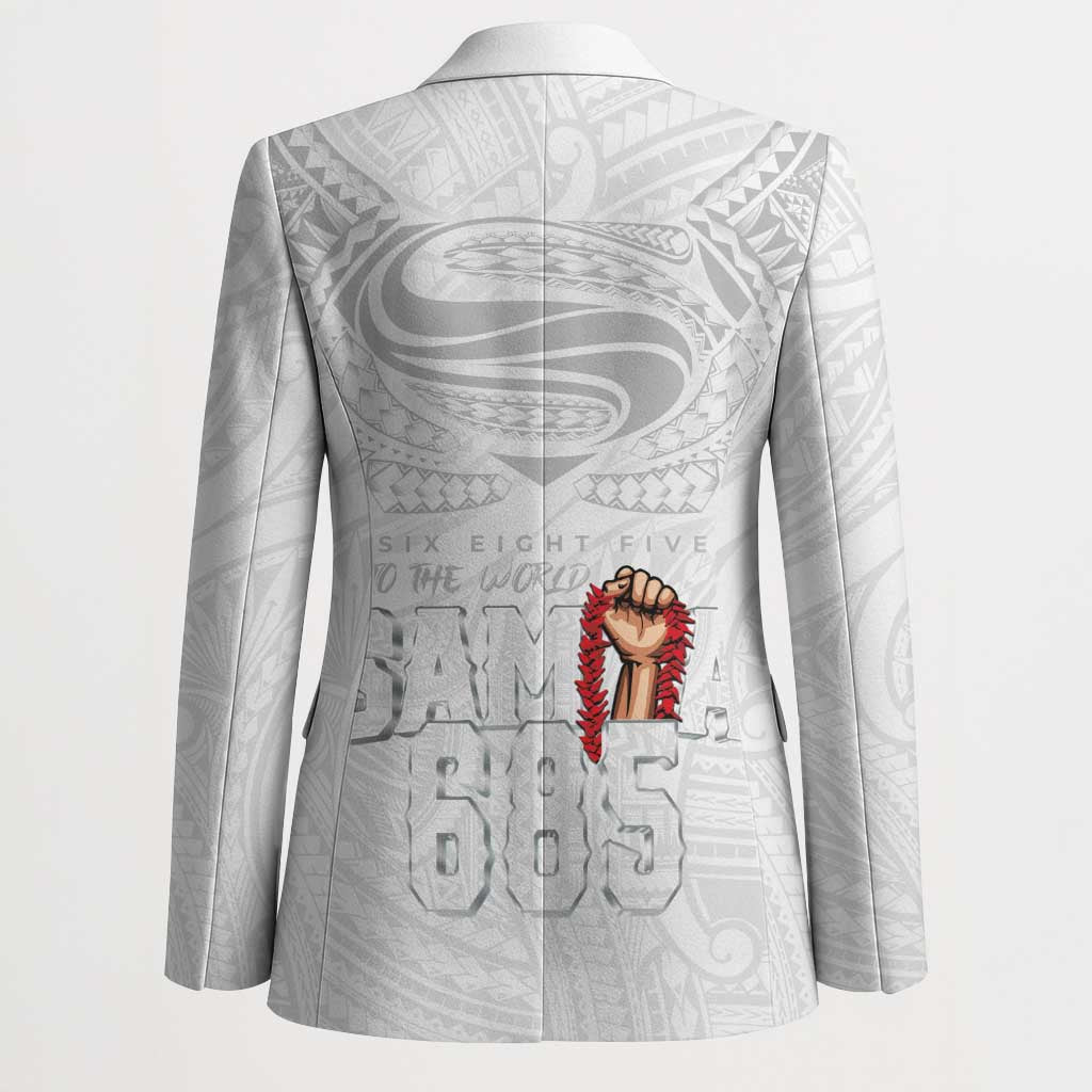 Super Samoa-Six Eight Five to The World Blazer Traditional Samoan Tattoo All White LT03 - Polynesian Pride