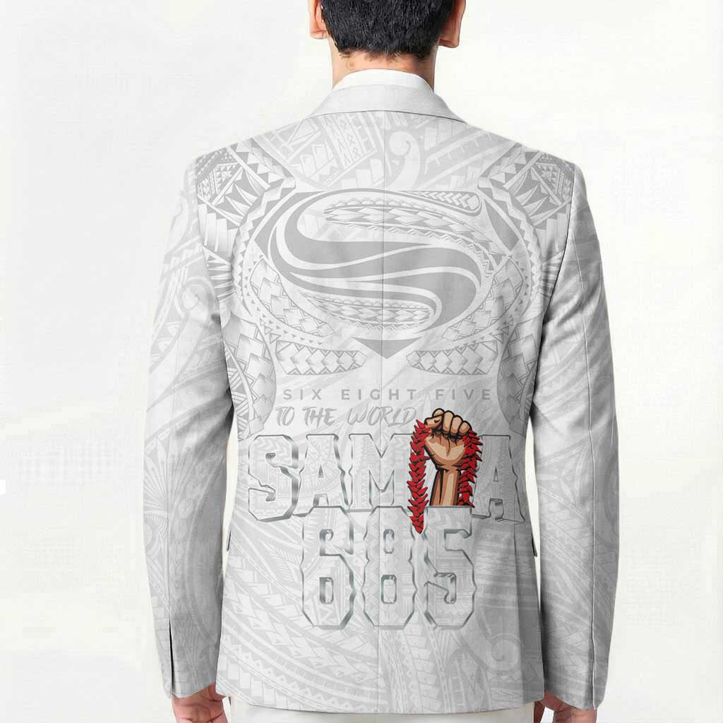 Super Samoa-Six Eight Five to The World Blazer Traditional Samoan Tattoo All White LT03 - Polynesian Pride