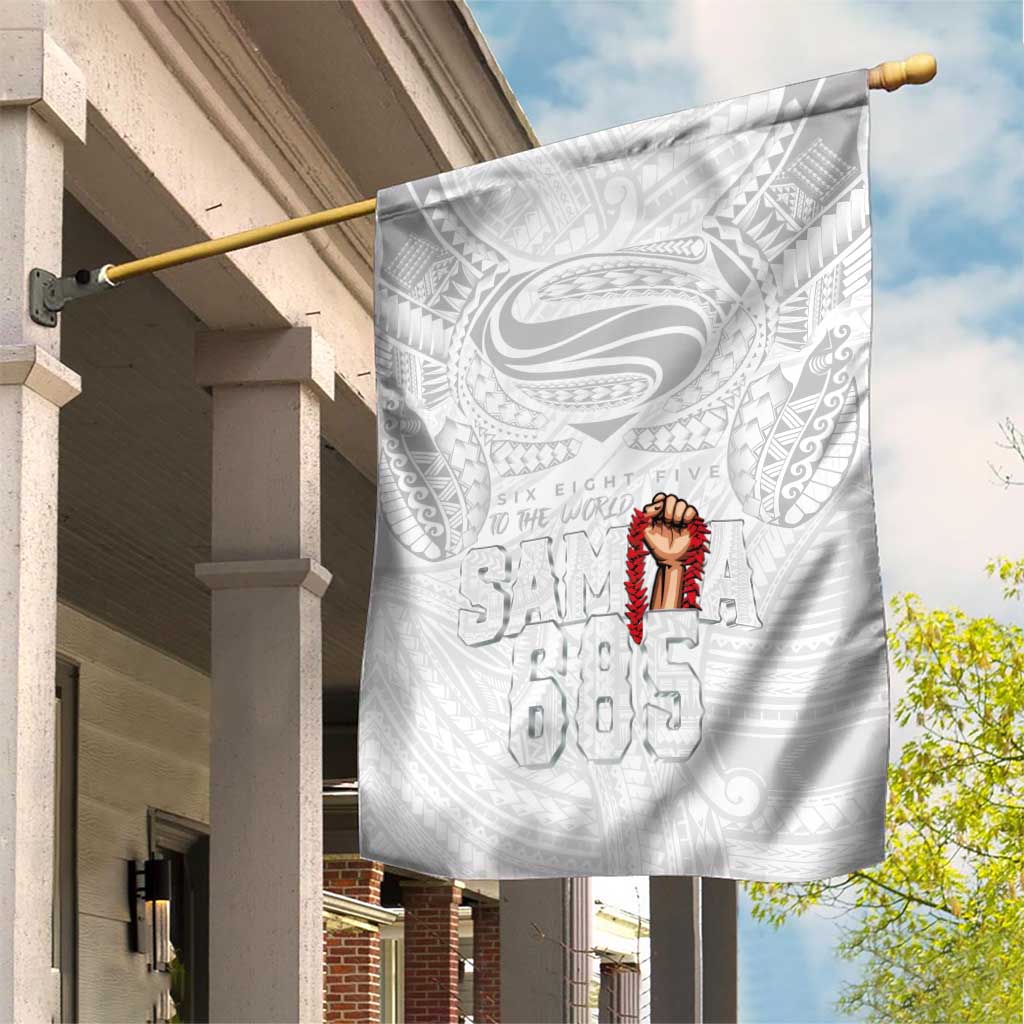 Super Samoa-Six Eight Five to The World Garden Flag Traditional Samoan Tattoo All White LT03 House Flag White - Polynesian Pride