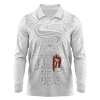 Super Samoa-Six Eight Five to The World Long Sleeve Polo Shirt Traditional Samoan Tattoo All White LT03 White - Polynesian Pride