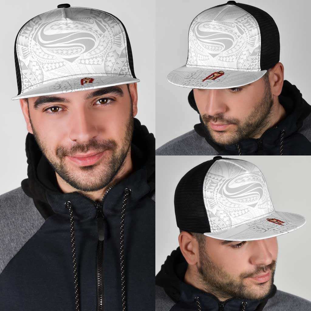 Super Samoa-Six Eight Five to The World Mesh Trucker Cap Traditional Samoan Tattoo All White LT03 - Polynesian Pride