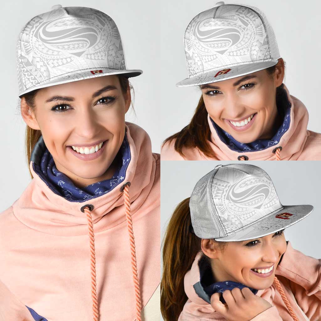 Super Samoa-Six Eight Five to The World Mesh Trucker Cap Traditional Samoan Tattoo All White LT03 - Polynesian Pride