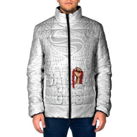 Super Samoa-Six Eight Five to The World Padded Jacket Traditional Samoan Tattoo All White LT03 Men White - Polynesian Pride