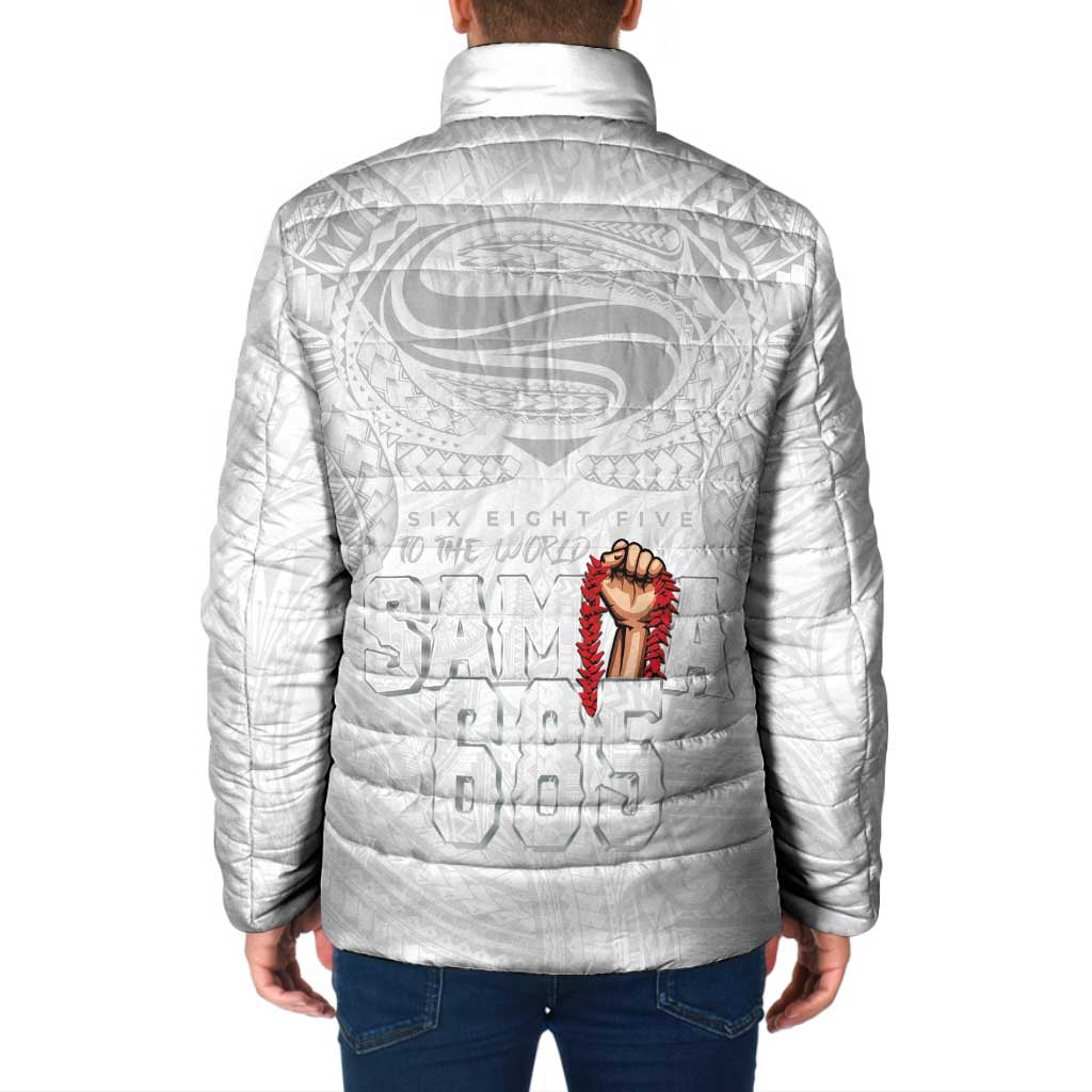 Super Samoa-Six Eight Five to The World Padded Jacket Traditional Samoan Tattoo All White LT03 - Polynesian Pride