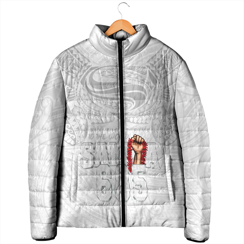 Super Samoa-Six Eight Five to The World Padded Jacket Traditional Samoan Tattoo All White LT03 - Polynesian Pride