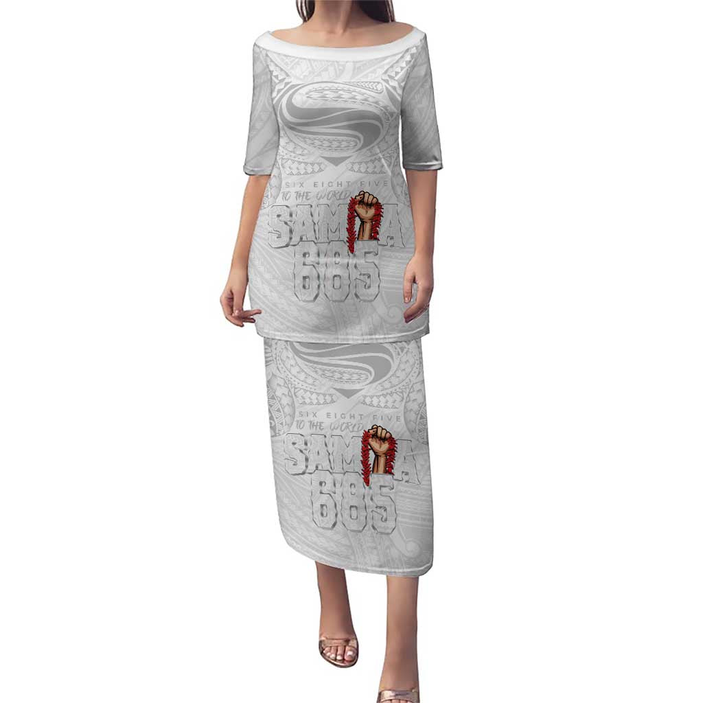 Super Samoa-Six Eight Five to The World Puletasi Traditional Samoan Tattoo All White LT03 Long Dress White - Polynesian Pride