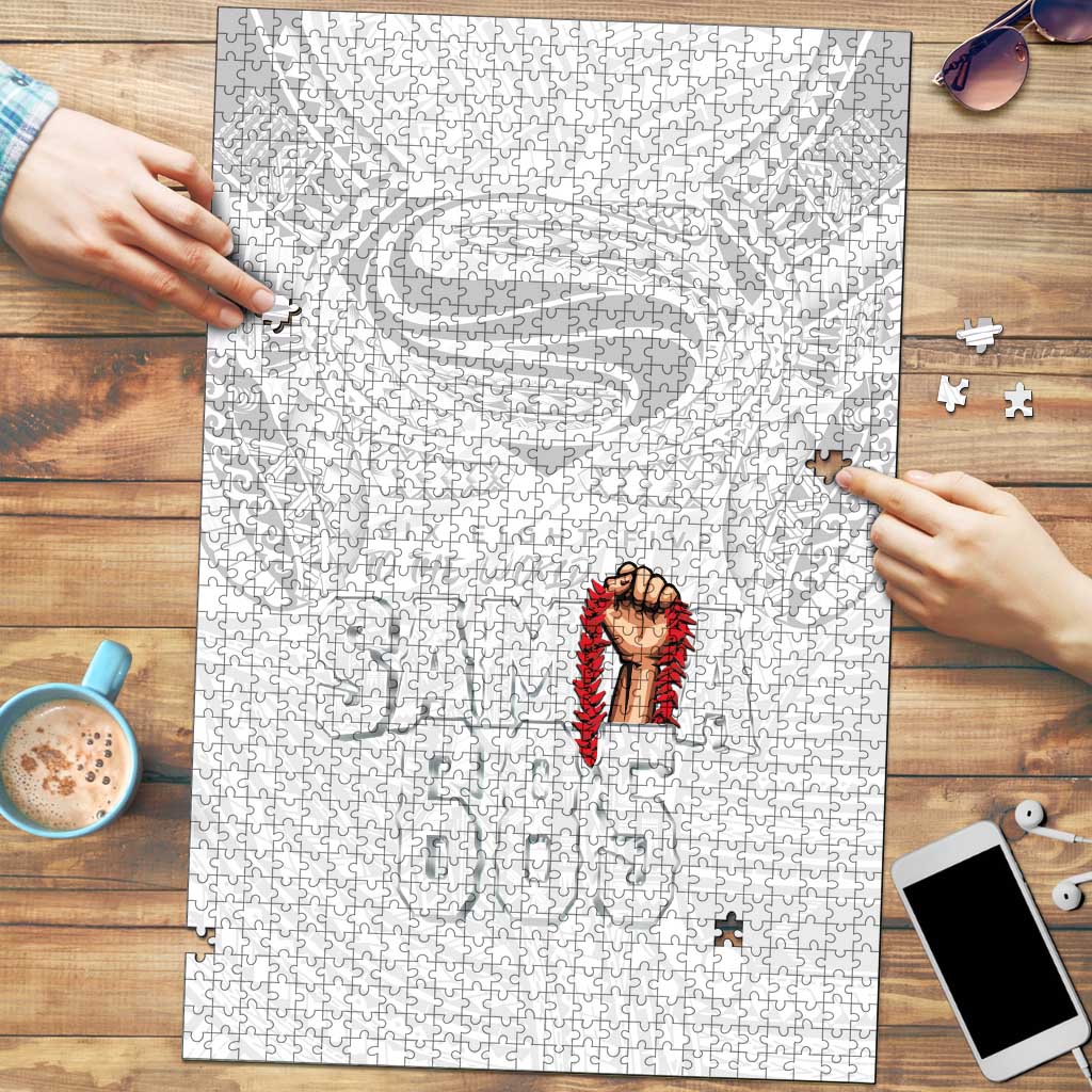 Super Samoa-Six Eight Five to The World Puzzle Traditional Samoan Tattoo All White LT03 White - Polynesian Pride