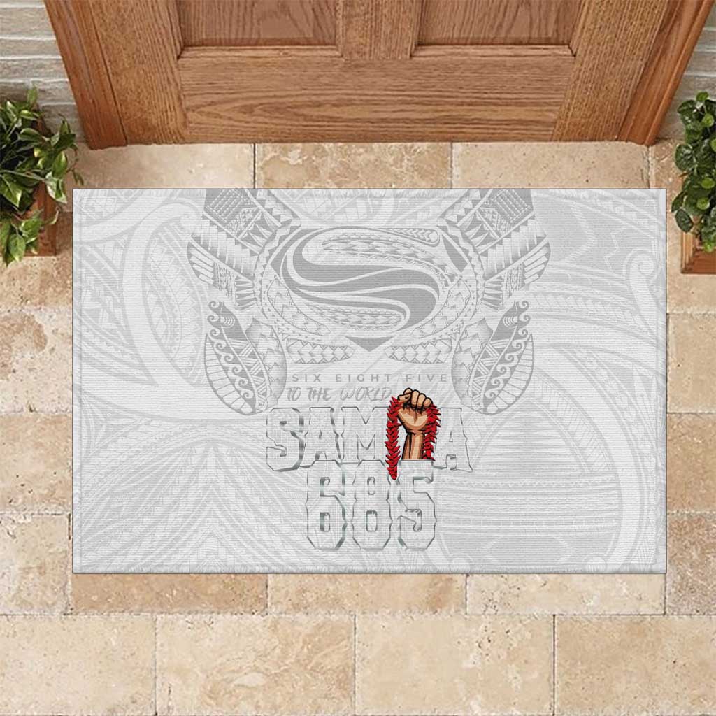 Super Samoa-Six Eight Five to The World Rubber Doormat Traditional Samoan Tattoo All White LT03 White - Polynesian Pride