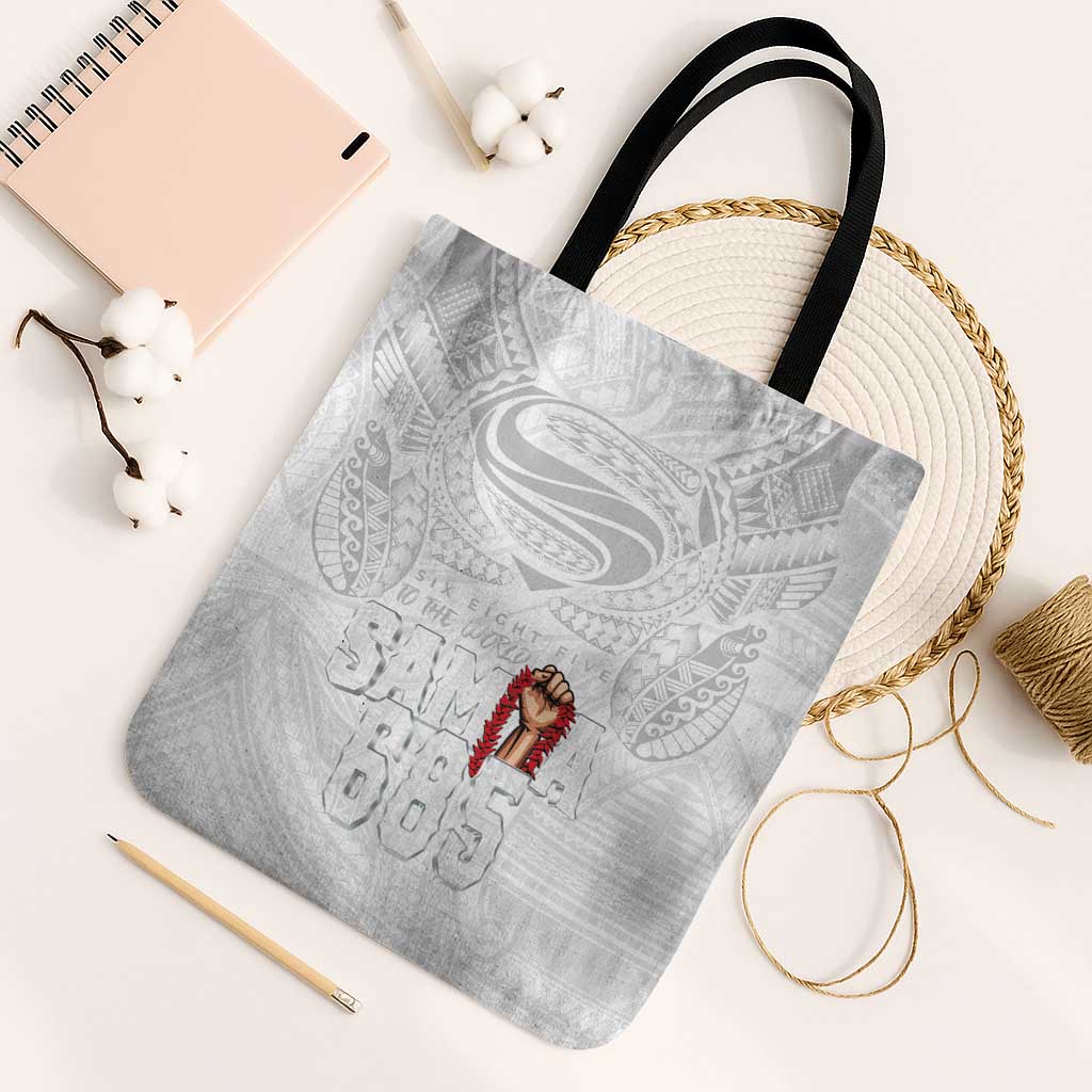 Super Samoa-Six Eight Five to The World Tote Bag Traditional Samoan Tattoo All White LT03 Black Strap One Size White - Polynesian Pride