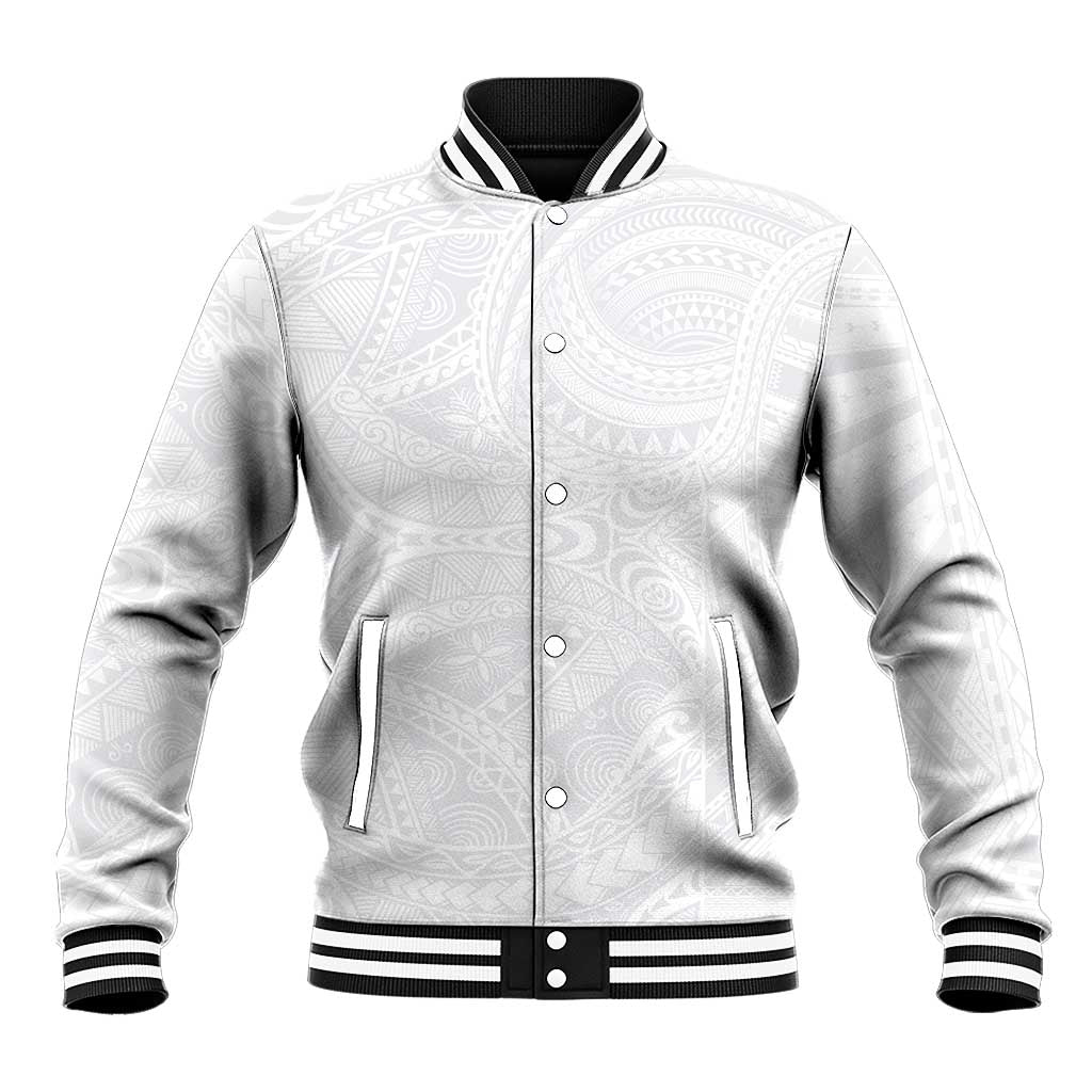 Lotu Tamaiti Samoan Art Tattoo Polynesian Pattern Baseball Jacket LT03 Unisex White - Polynesian Pride