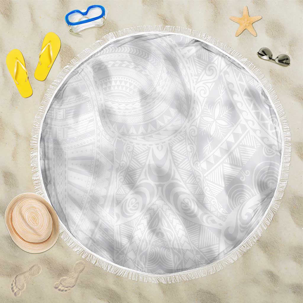 Lotu Tamaiti Samoan Art Tattoo Polynesian Pattern Beach Blanket LT03 One Size 150cm White - Polynesian Pride