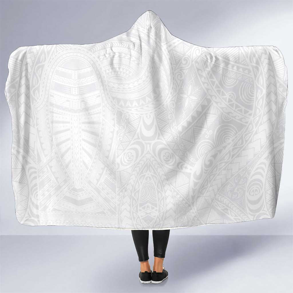Lotu Tamaiti Samoan Art Tattoo Polynesian Pattern Hooded Blanket LT03 One Size White - Polynesian Pride