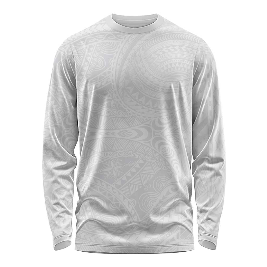 Lotu Tamaiti Samoan Art Tattoo Polynesian Pattern Long Sleeve Shirt LT03 Unisex White - Polynesian Pride