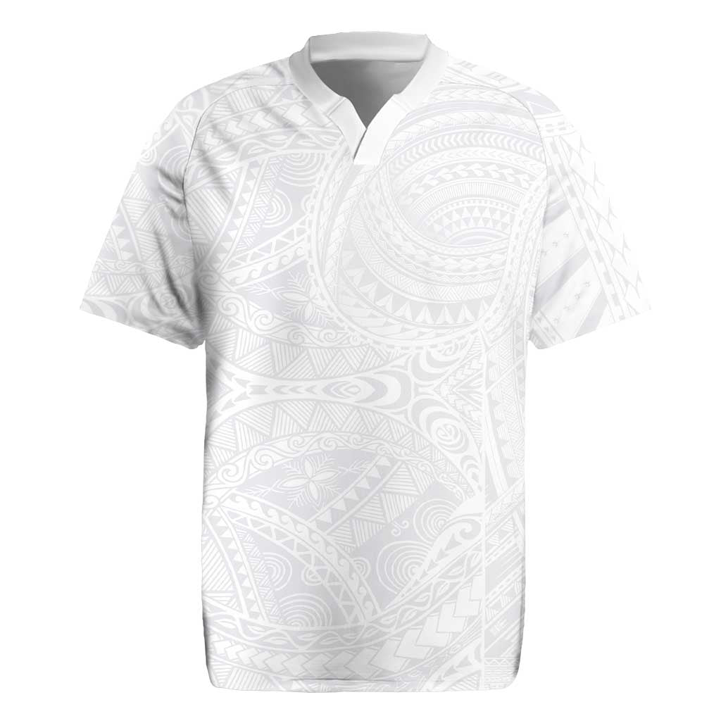 Lotu Tamaiti Samoan Art Tattoo Polynesian Pattern Rugby Jersey LT03 White - Polynesian Pride