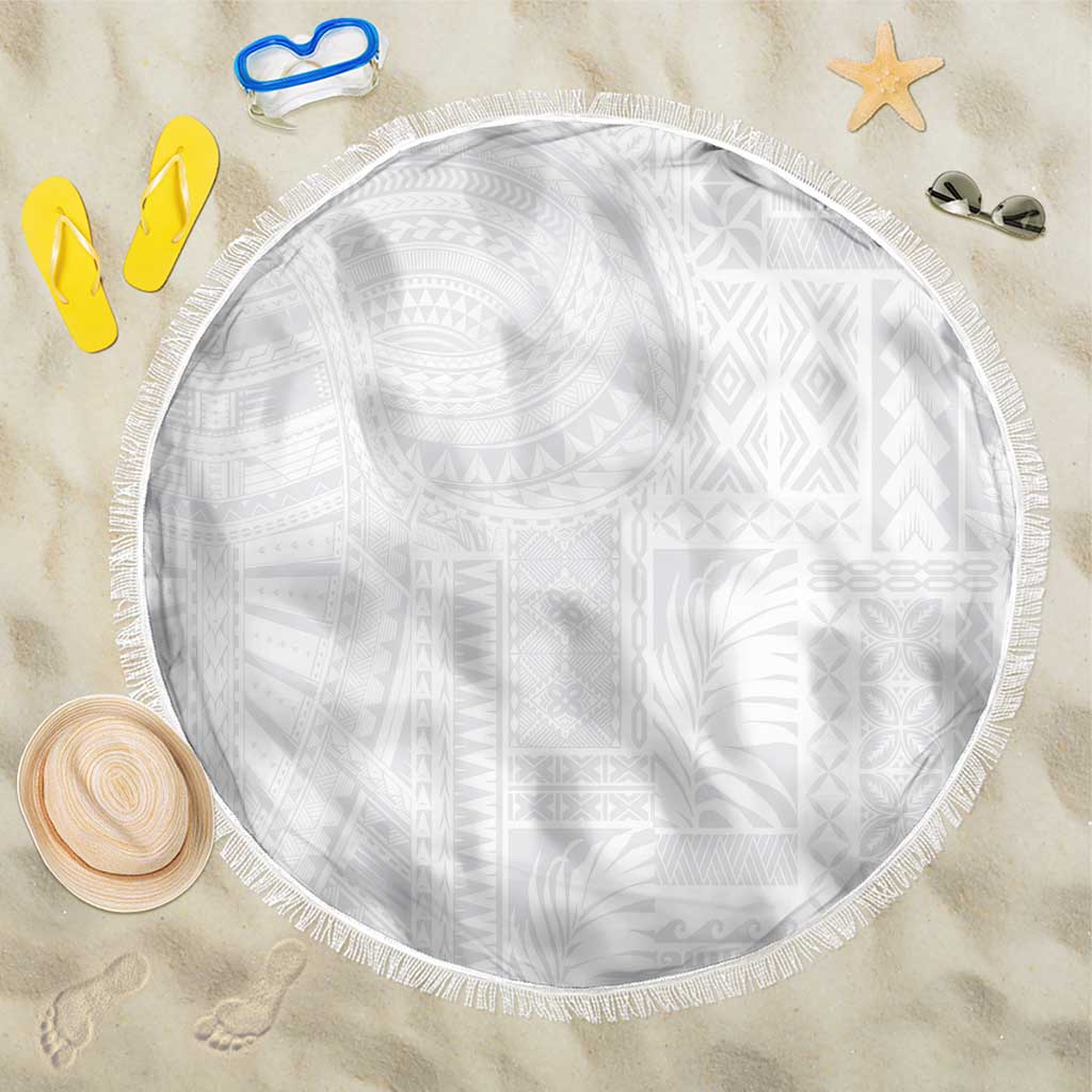 Lotu Tamaiti Samoan Art Tattoo Siapo Pattern Beach Blanket LT03 One Size 150cm White - Polynesian Pride