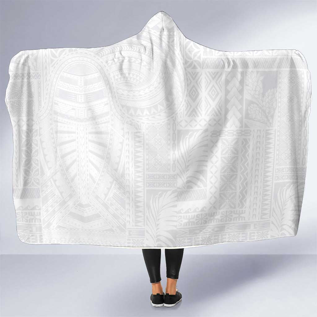 Lotu Tamaiti Samoan Art Tattoo Siapo Pattern Hooded Blanket LT03 One Size White - Polynesian Pride
