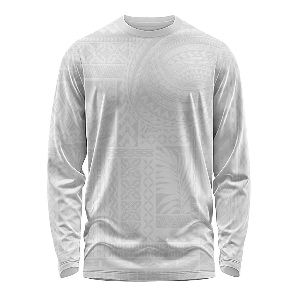 Lotu Tamaiti Samoan Art Tattoo Siapo Pattern Long Sleeve Shirt LT03 Unisex White - Polynesian Pride