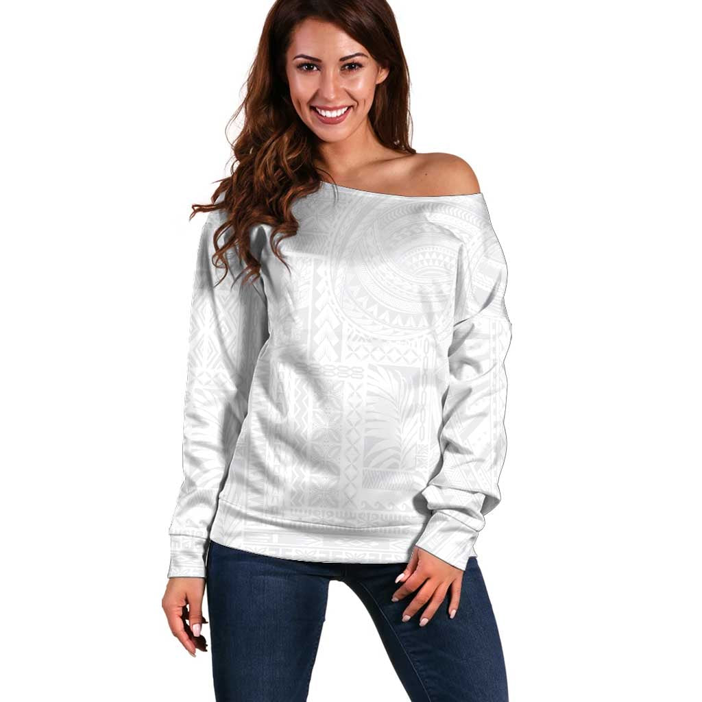 Lotu Tamaiti Samoan Art Tattoo Siapo Pattern Off Shoulder Sweater LT03 Women White - Polynesian Pride