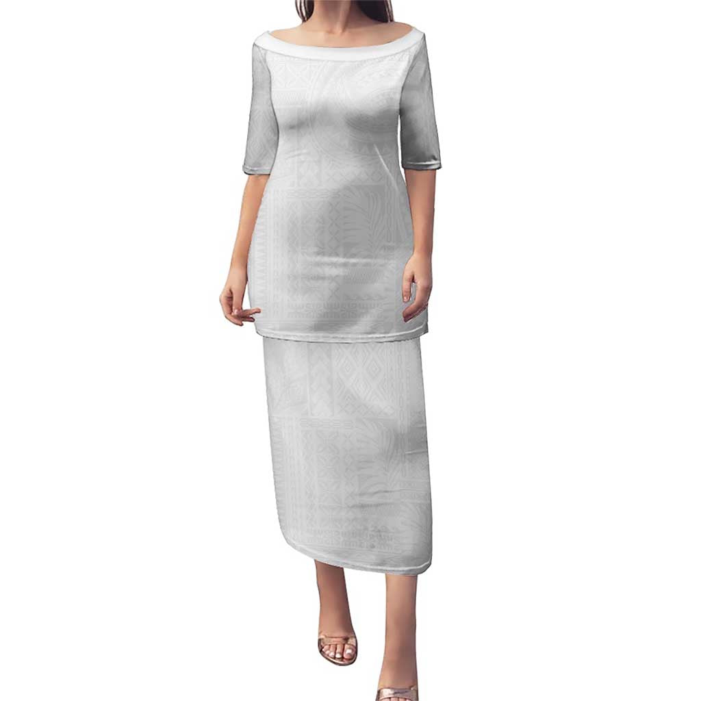 Lotu Tamaiti Samoan Art Tattoo Siapo Pattern Puletasi LT03 Long Dress White - Polynesian Pride