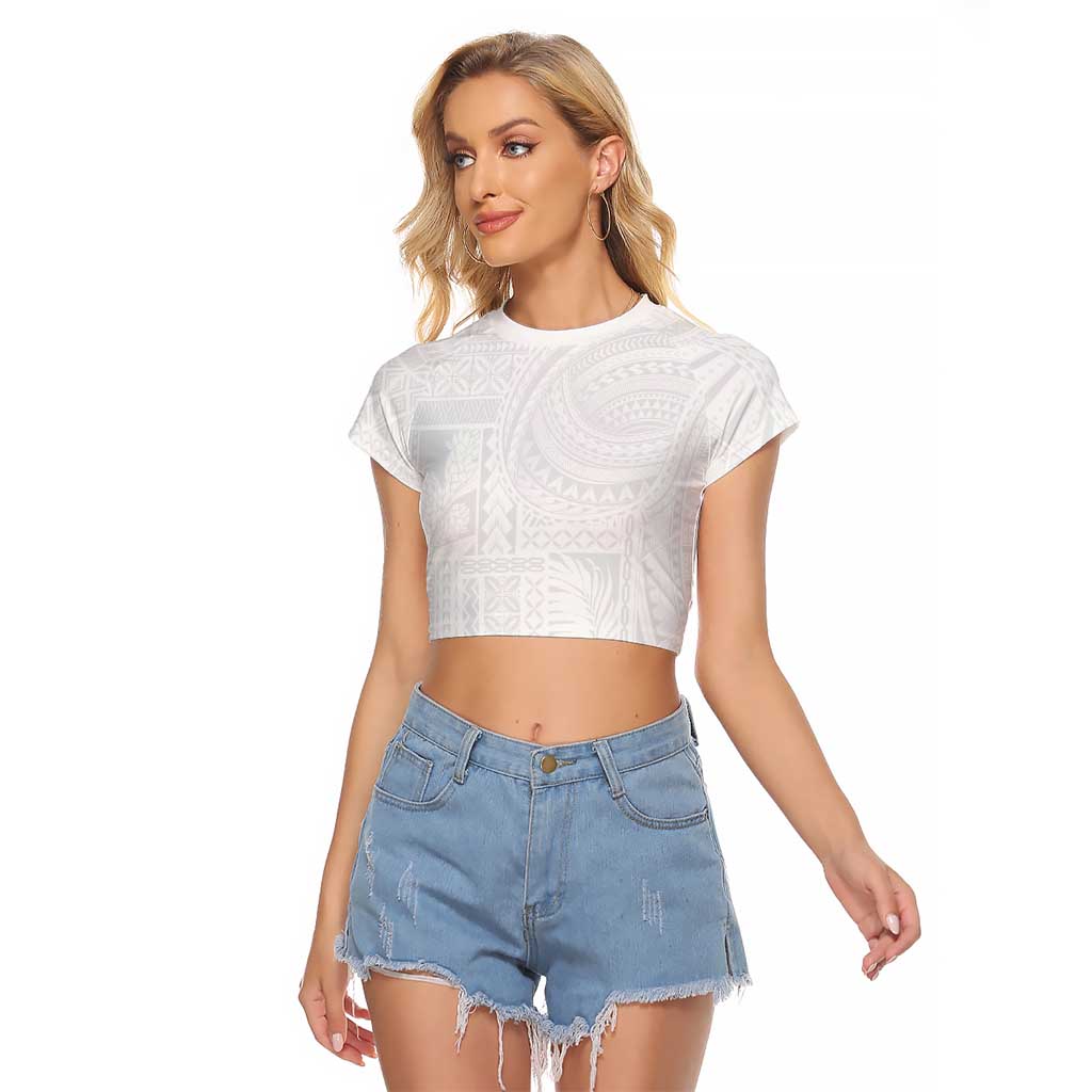 Lotu Tamaiti Samoan Art Tattoo Siapo Pattern Raglan Cropped T Shirt LT03 Female White - Polynesian Pride