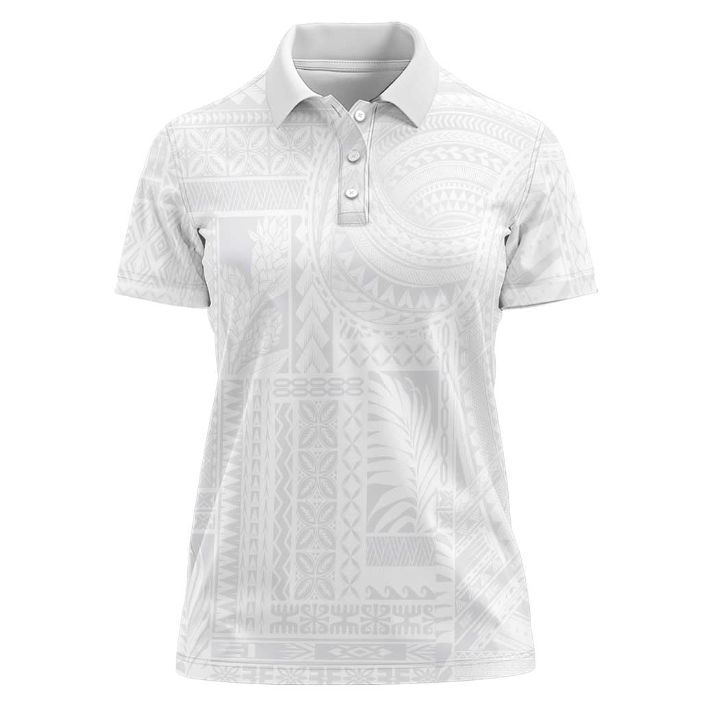 Lotu Tamaiti Samoan Art Tattoo Siapo Pattern Women Polo Shirt LT03 Female White - Polynesian Pride