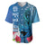 Polynesian Fiji Baseball Jersey Shark and Hibiscus Tapa Pattern Blue Version LT03 Blue - Polynesian Pride