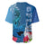 Polynesian Fiji Baseball Jersey Shark and Hibiscus Tapa Pattern Blue Version LT03 - Polynesian Pride