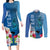 Polynesian Fiji Couples Matching Long Sleeve Bodycon Dress and Long Sleeve Button Shirts Shark and Hibiscus Tapa Pattern Blue Version LT03 Blue - Polynesian Pride