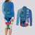 Polynesian Fiji Couples Matching Long Sleeve Bodycon Dress and Long Sleeve Button Shirts Shark and Hibiscus Tapa Pattern Blue Version LT03 - Polynesian Pride