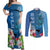 Polynesian Fiji Couples Matching Off Shoulder Maxi Dress and Long Sleeve Button Shirts Shark and Hibiscus Tapa Pattern Blue Version LT03 Blue - Polynesian Pride