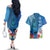 Polynesian Fiji Couples Matching Off The Shoulder Long Sleeve Dress and Hawaiian Shirt Shark and Hibiscus Tapa Pattern Blue Version LT03 - Polynesian Pride