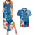 Polynesian Fiji Couples Matching Summer Maxi Dress and Hawaiian Shirt Shark and Hibiscus Tapa Pattern Blue Version LT03 Blue - Polynesian Pride