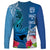 Polynesian Fiji Long Sleeve Shirt Shark and Hibiscus Tapa Pattern Blue Version LT03 - Polynesian Pride