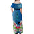 Polynesian Fiji Off Shoulder Maxi Dress Shark and Hibiscus Tapa Pattern Blue Version LT03 - Polynesian Pride