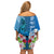 Polynesian Fiji Off Shoulder Short Dress Shark and Hibiscus Tapa Pattern Blue Version LT03 - Polynesian Pride