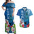 Custom Polynesian Fiji Couples Matching Off Shoulder Maxi Dress and Hawaiian Shirt Shark and Hibiscus Tapa Pattern Blue Version LT03 Blue - Polynesian Pride