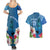 Custom Polynesian Fiji Couples Matching Summer Maxi Dress and Hawaiian Shirt Shark and Hibiscus Tapa Pattern Blue Version LT03 - Polynesian Pride